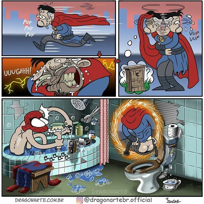 Artista mostra o que super-heróis e outros personagens famosos estão fazendo quando ninguém está olhando (34 quadrinhos) 2