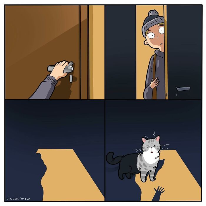 40 quadrinhos divertidos de Lingvistov mostrando como é realmente viver com um gato 2