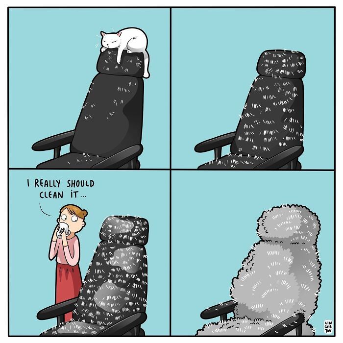 40 quadrinhos divertidos de Lingvistov mostrando como é realmente viver com um gato 24
