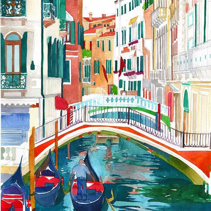 Eu sou um artista da Polônia e criei essas pinturas em aquarela de Veneza para mostrar sua beleza (21 fotos) 2