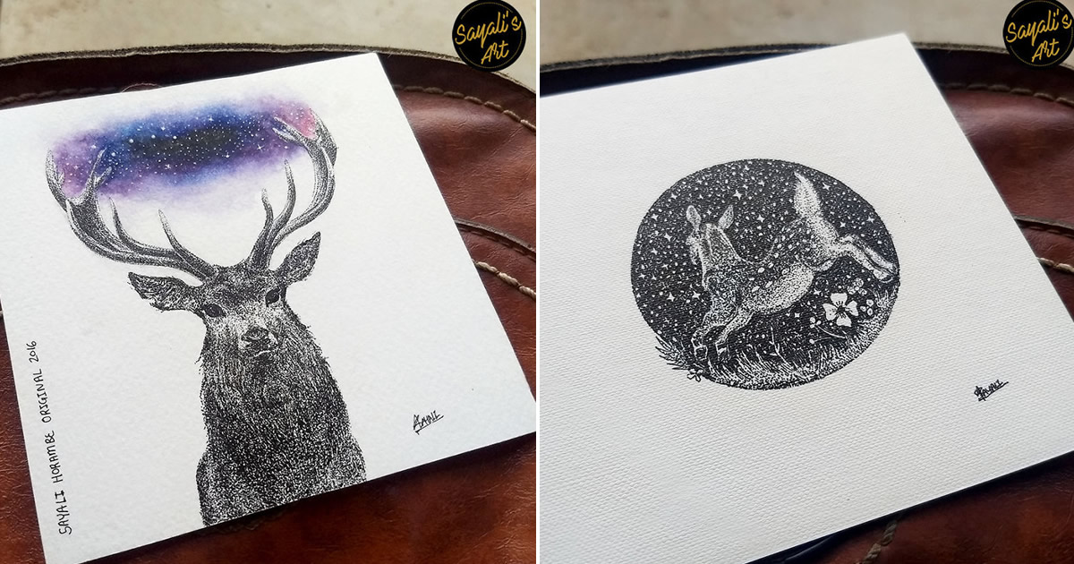 Transfiro minha imaginação para mini telas criando desenhos de pontos de tinta (29 fotos)