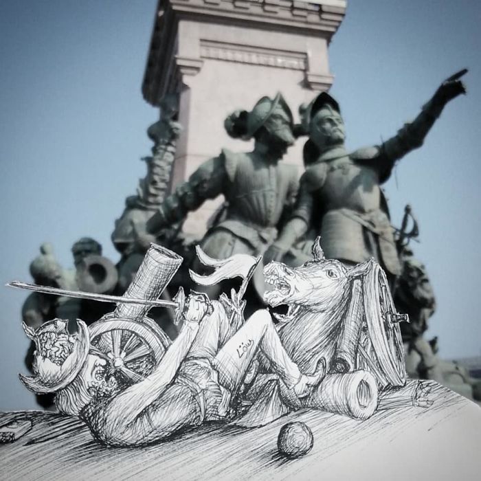 Artista completa coisas que encontra na rua com seus desenhos (31 fotos) 12