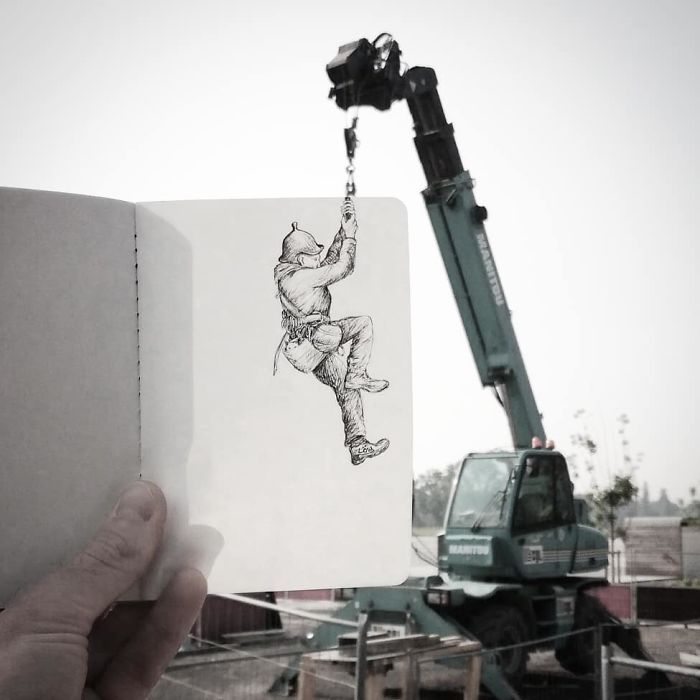 Artista completa coisas que encontra na rua com seus desenhos (31 fotos) 15