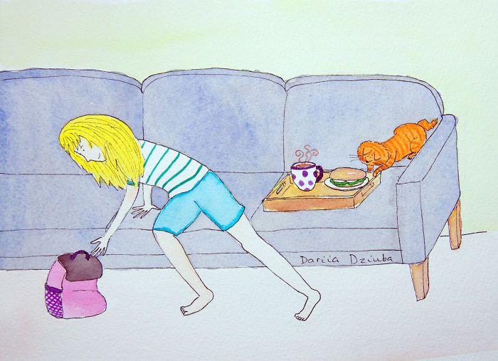 40 ilustrações divertidas que mostram as vantagens de viver com um gato 3