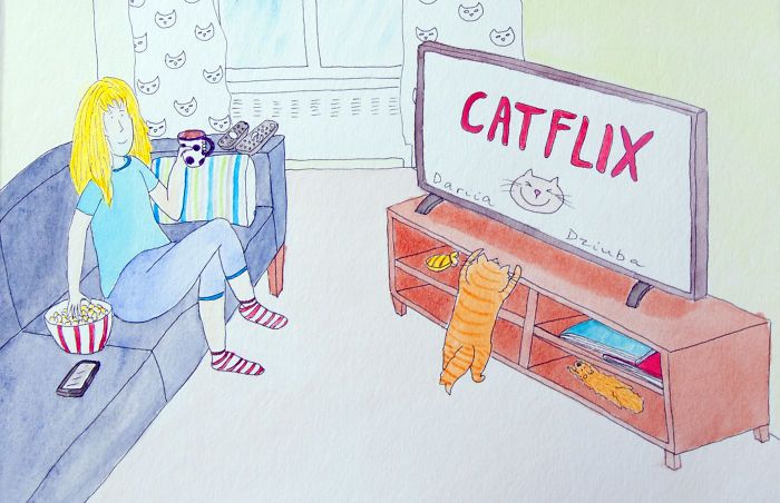 40 ilustrações divertidas que mostram as vantagens de viver com um gato 10