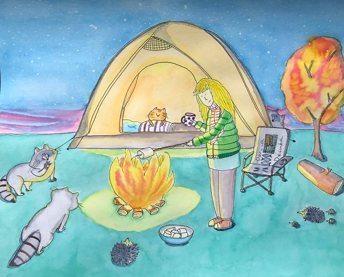 40 ilustrações divertidas que mostram as vantagens de viver com um gato 11