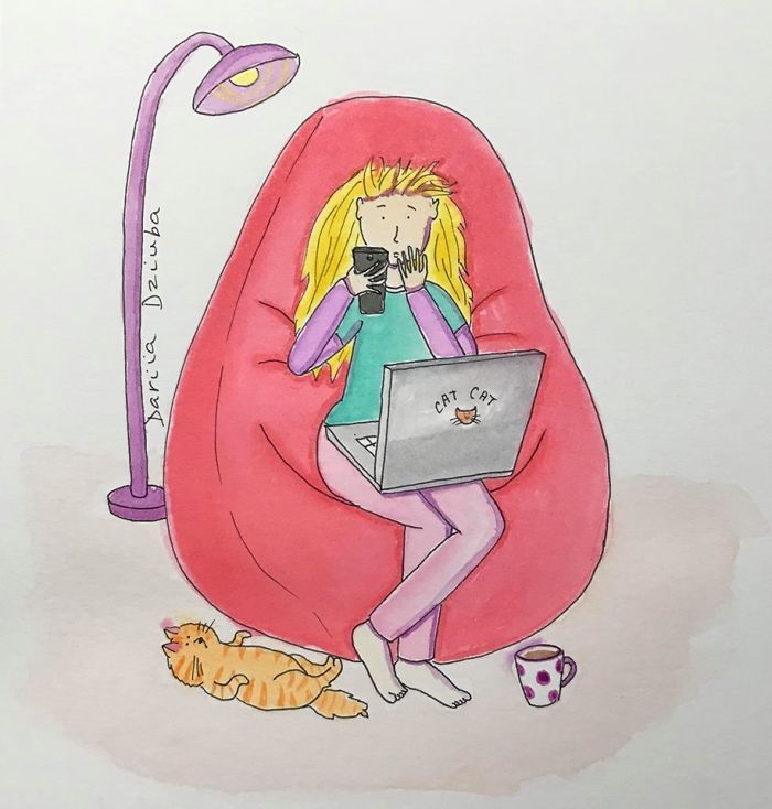 40 ilustrações divertidas que mostram as vantagens de viver com um gato 31