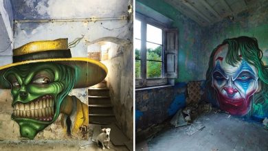 Artista de rua faz caricaturas assustadoras de personagens populares em lugares abandonados (42 fotos) 40