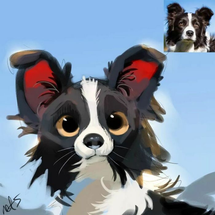 33 ilustrações fofas com base em fotos de animais de estimação felizes 15