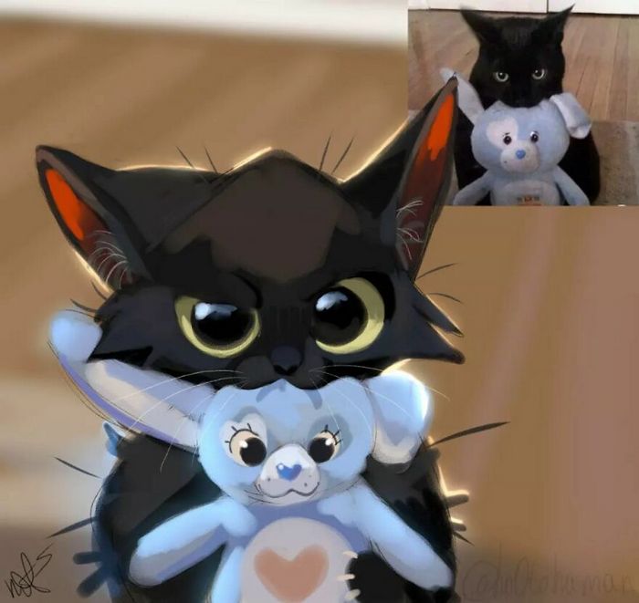 33 ilustrações fofas com base em fotos de animais de estimação felizes 23