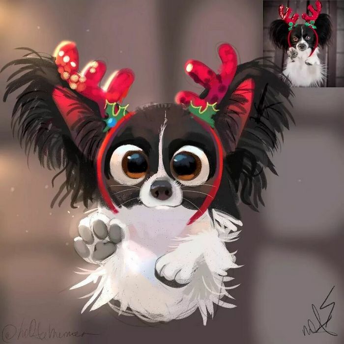 33 ilustrações fofas com base em fotos de animais de estimação felizes 33