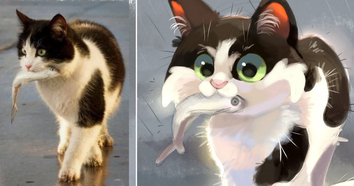 33 ilustrações fofas com base em fotos de animais de estimação felizes