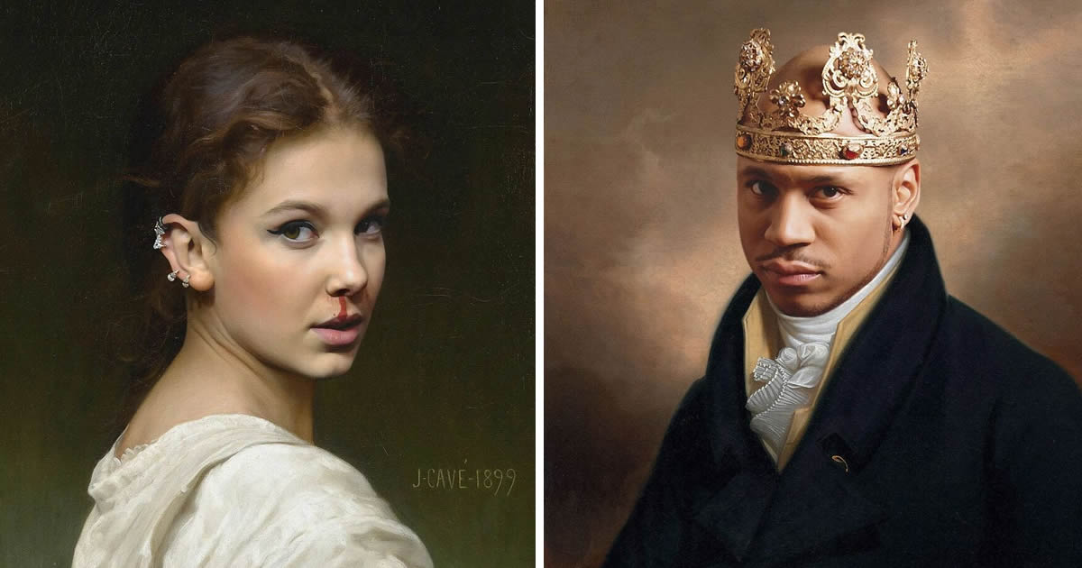 Artista francês cria retratos de celebridades modernas como se vivessem no passado  (30 fotos)
