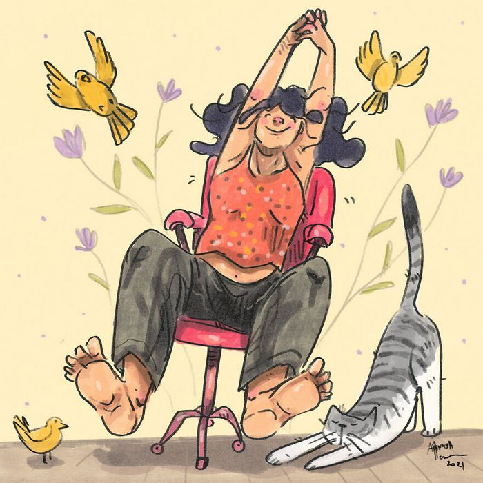 16 ilustrações sobre a vida na quarentena com um gato 10