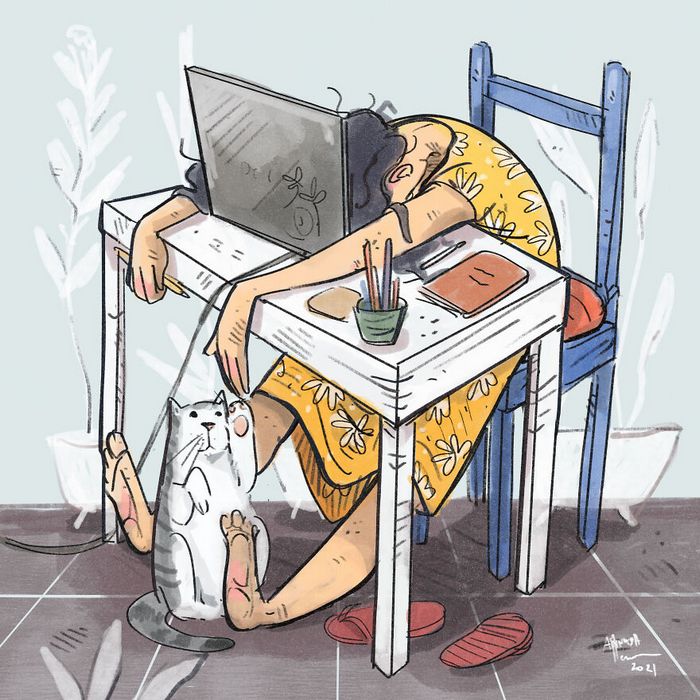 16 ilustrações sobre a vida na quarentena com um gato 11