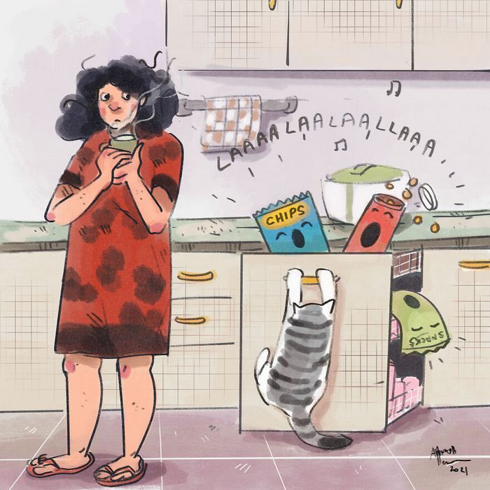 16 ilustrações sobre a vida na quarentena com um gato 12
