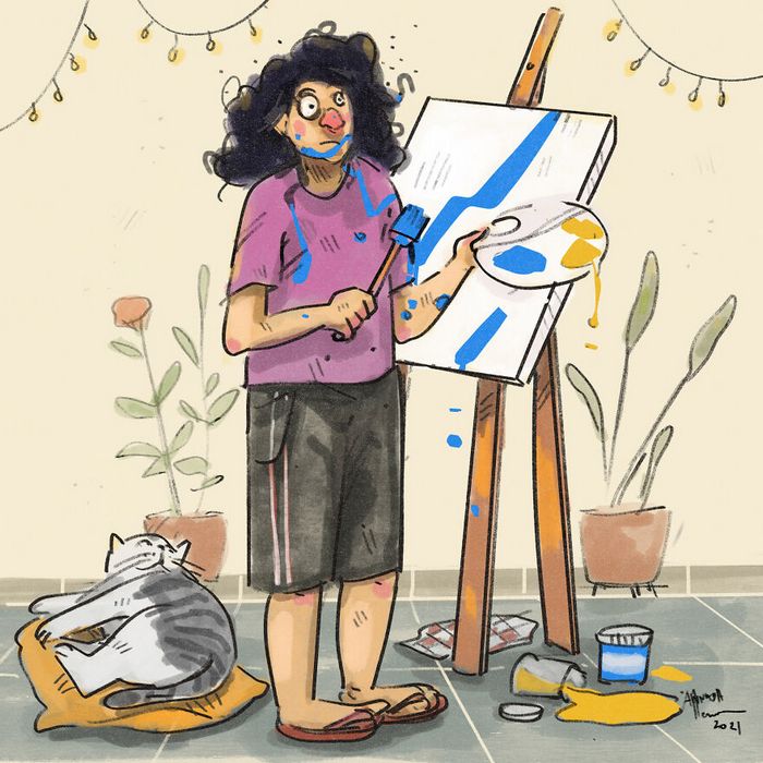 16 ilustrações sobre a vida na quarentena com um gato 14