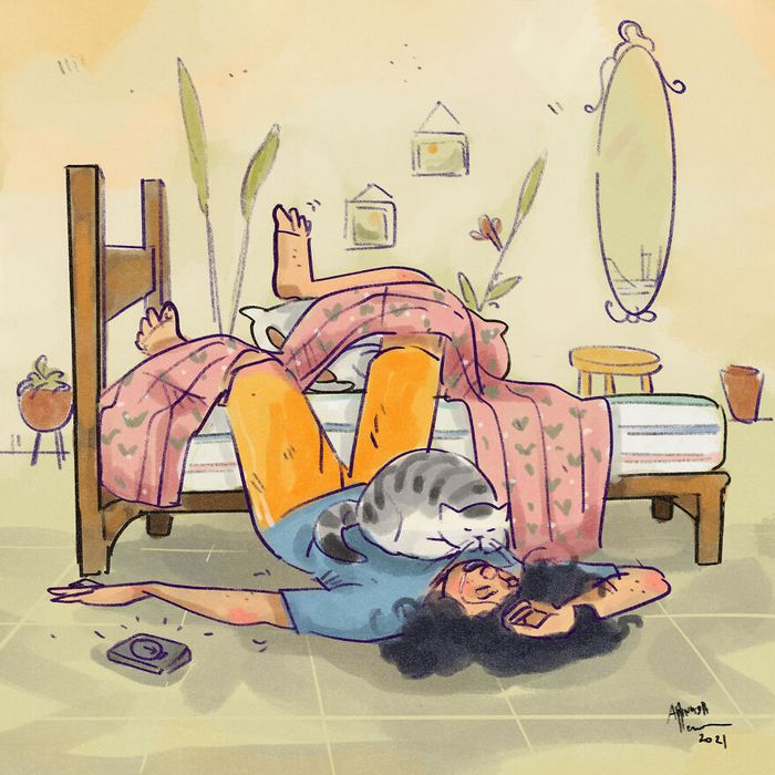 16 ilustrações sobre a vida na quarentena com um gato 15