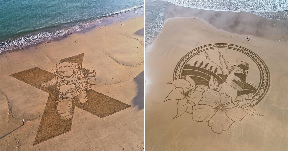 Artista faz enormes desenhos de área que têm entre 30 e 100 metros de largura (34 fotos)