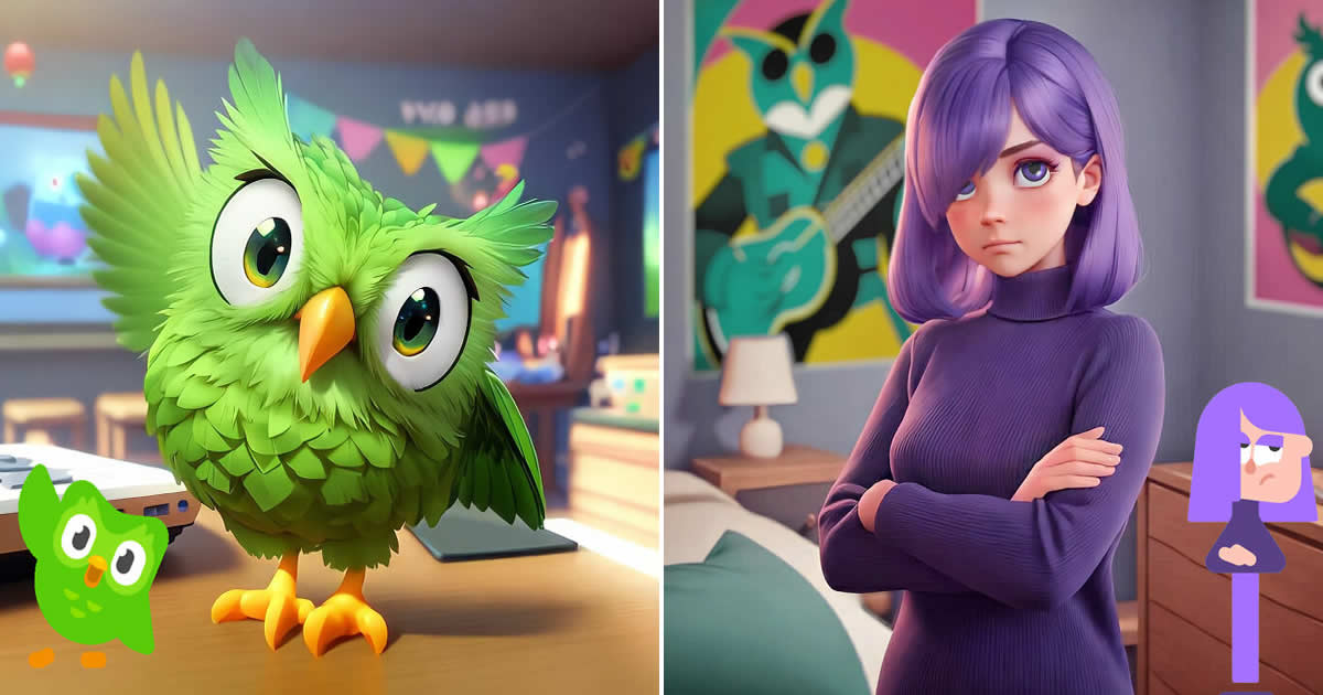 Ícones do Duolingo se tornam personagens Pixar com edição e IA (11 fotos)