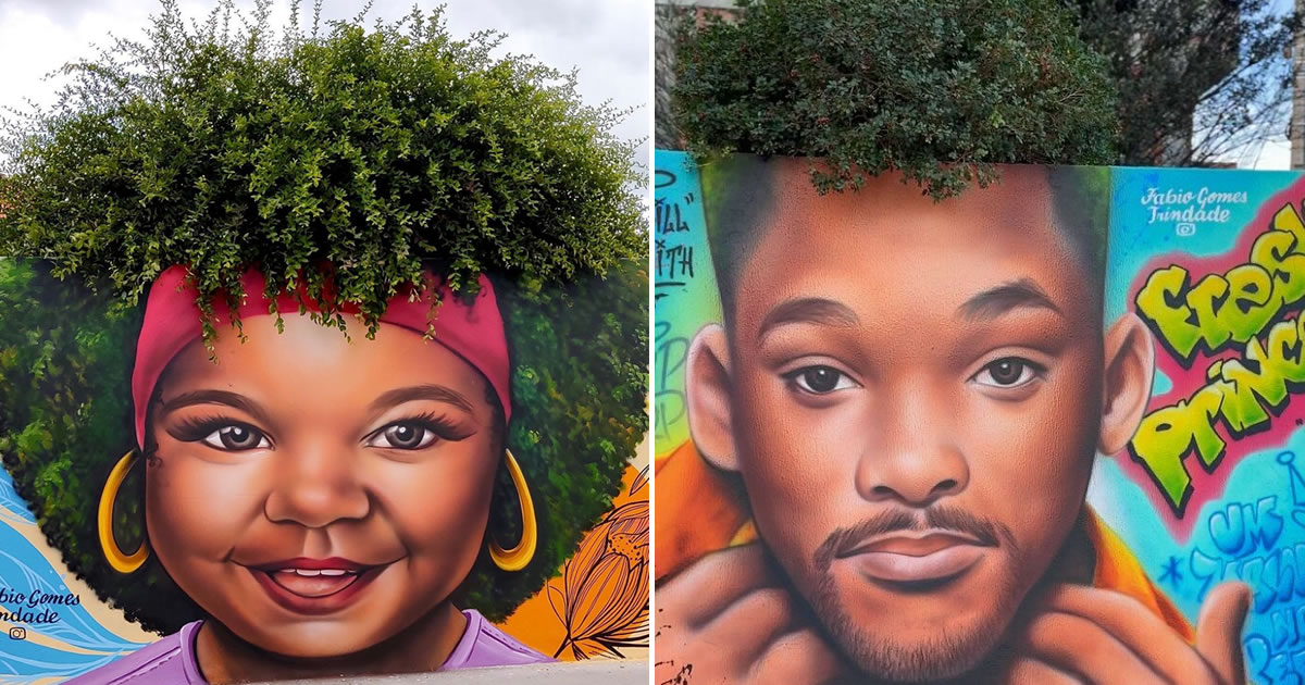 Natureza em retratos: Murais de Fábio Gomes transformam árvores em cabelos artísticos (25 fotos)