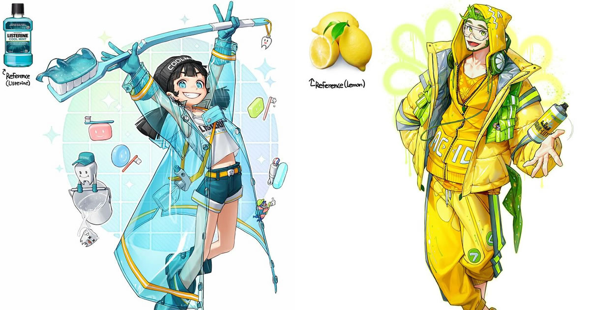 19 personagens de anime detalhados criados por Rinotuna, inspirados em itens cotidianos