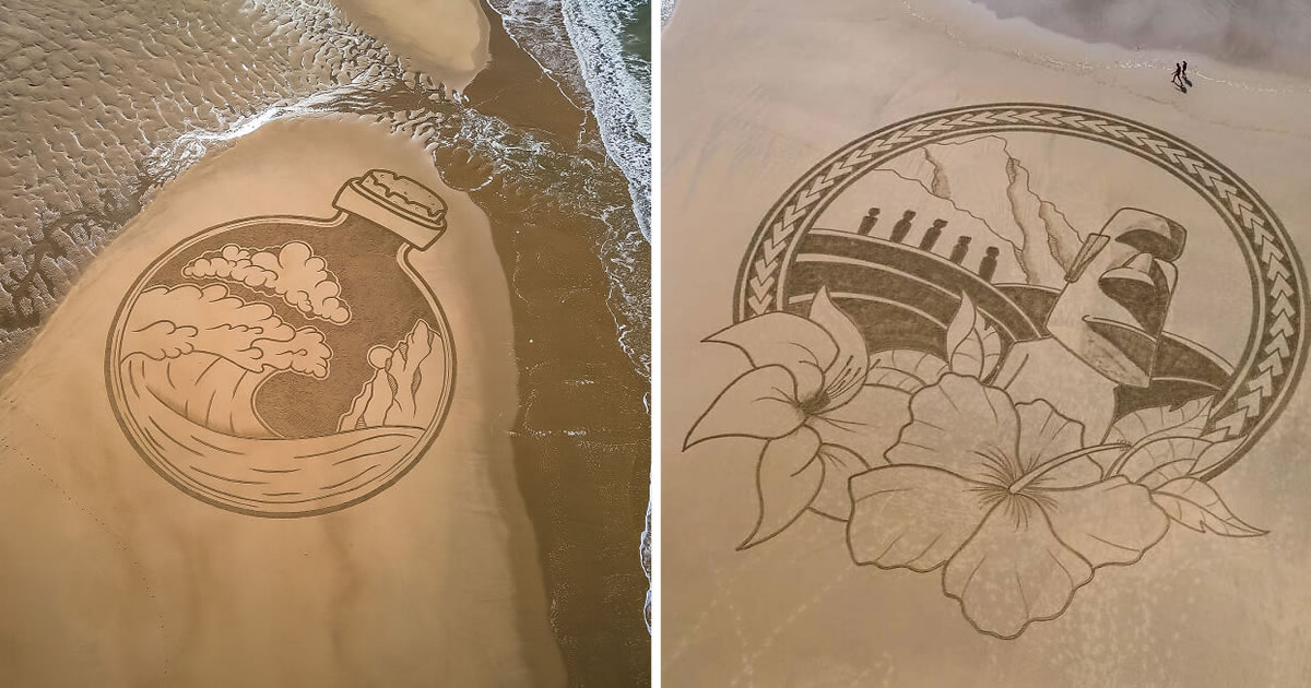 Artista produz grandiosas obras de arte na areia da praia (32 fotos)