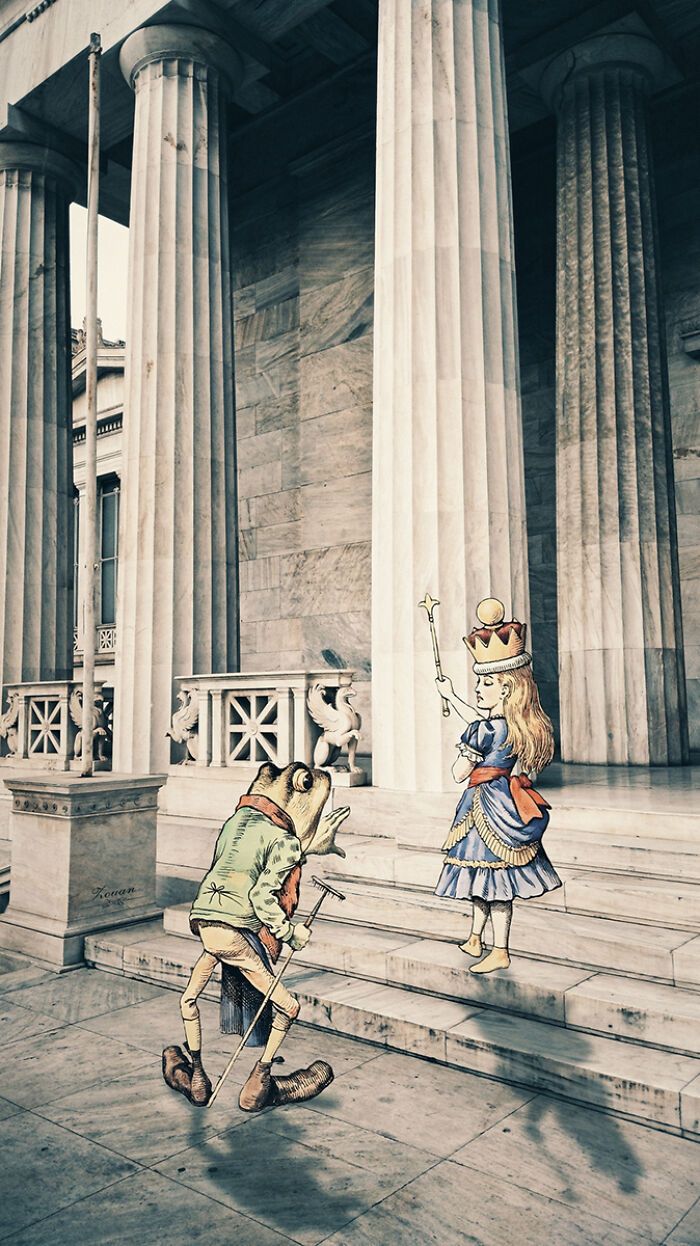 A jornada de Alice no País das Maravilhas de Atenas: 18 colagens criadas por um artista 6