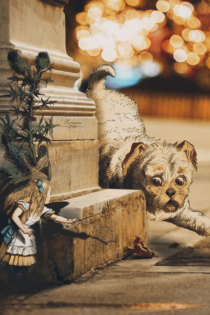 A jornada de Alice no País das Maravilhas de Atenas: 18 colagens criadas por um artista 17