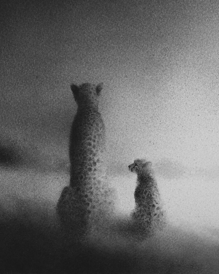 Arte encantadora de Elicia Edijanto: Aquarelas em preto e branco que capturam a inocência e a natureza 16