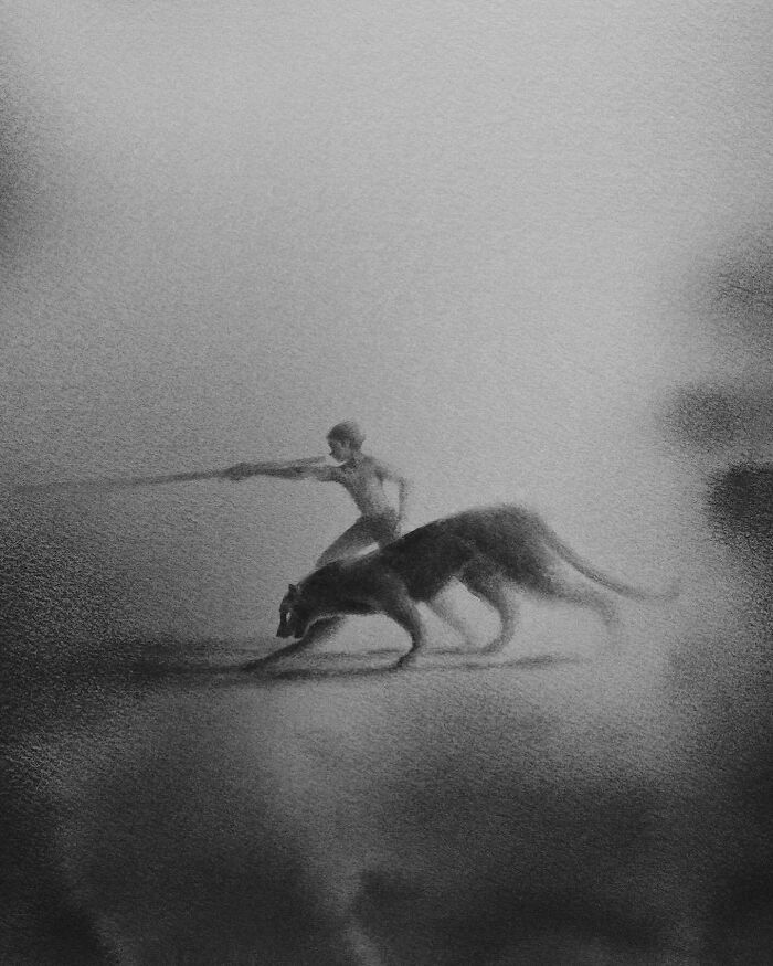 Arte encantadora de Elicia Edijanto: Aquarelas em preto e branco que capturam a inocência e a natureza 25