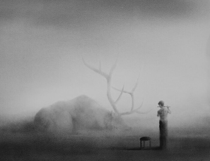 Arte encantadora de Elicia Edijanto: Aquarelas em preto e branco que capturam a inocência e a natureza 29