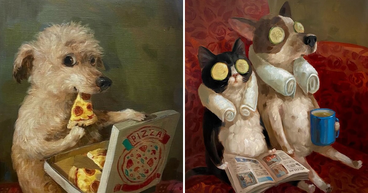 Arte e felicidade: Pinturas de animais de estimação que vão fazer você sorrir (30 fotos)