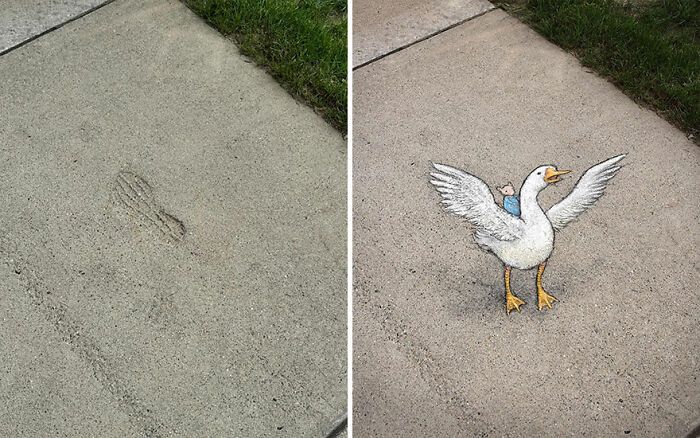 A magia da arte de rua de David Zinn: Criaturas fantásticas que ganham vida (35 fotos) 1