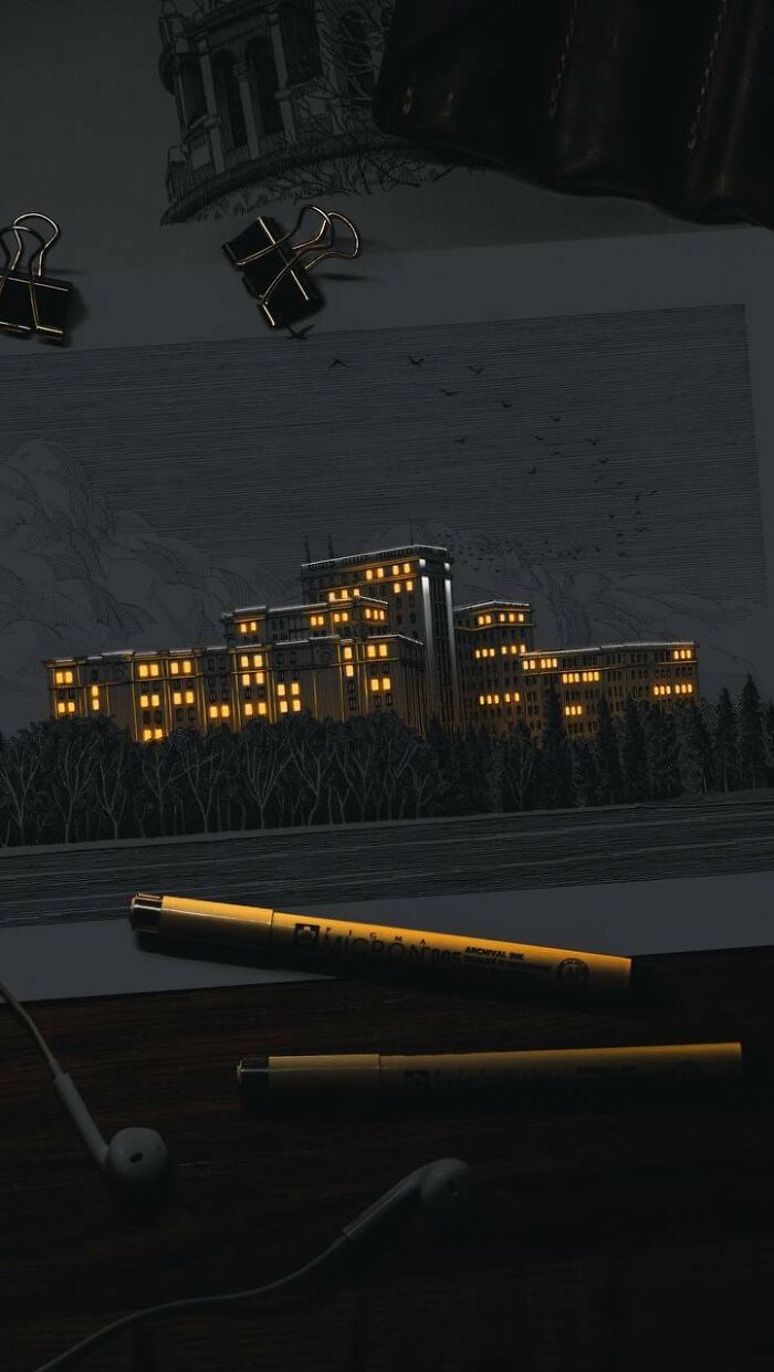 As cidades que brilham de Nikita Busyak: Quando a arquitetura ganha vida no papel (30 fotos) 12