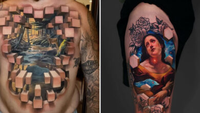 As tatuagens 3D surreais de Jesse Rix: Janelas para outros mundos na pele (32 fotos) 9