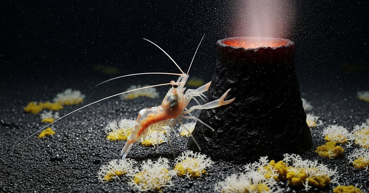 O camarão do inferno dos vulcões submarinos