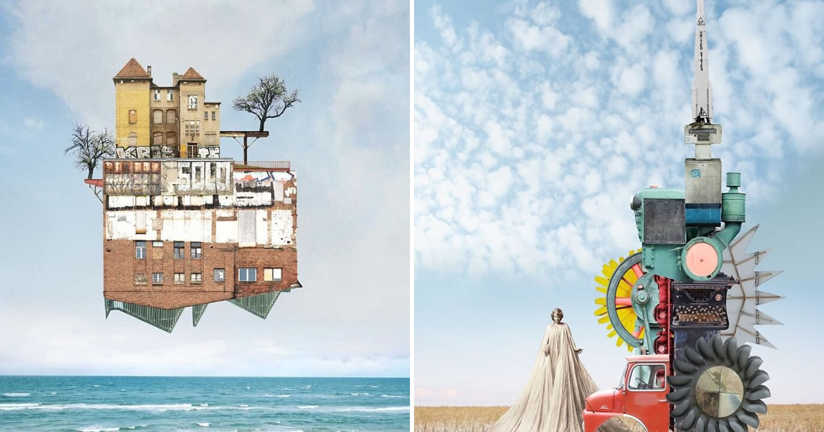Artista transforma arquitetura e retratos antigos em colagens que parecem pinturas da alma (37 fotos)