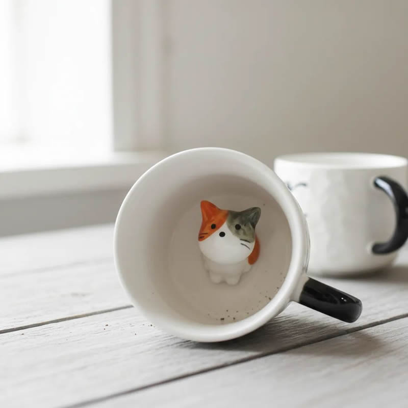 Caneca com gatinho 3D: xícara criativa e fofa para presente de quem ama gatos