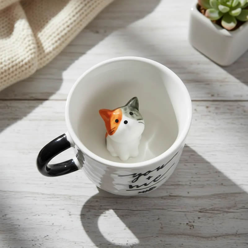 Caneca com gatinho 3D: xícara criativa e fofa para presente de quem ama gatos