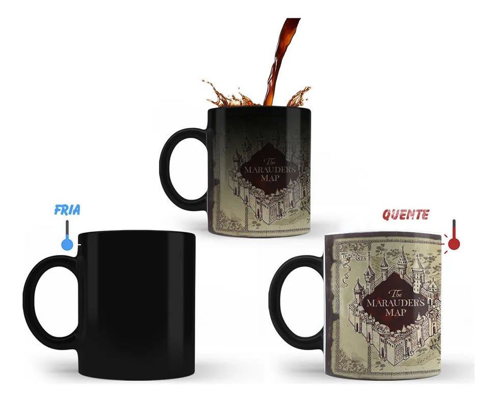 Caneca mágica Harry Potter mapa do maroto que revela o segredo com bebida quente - Imagem 2