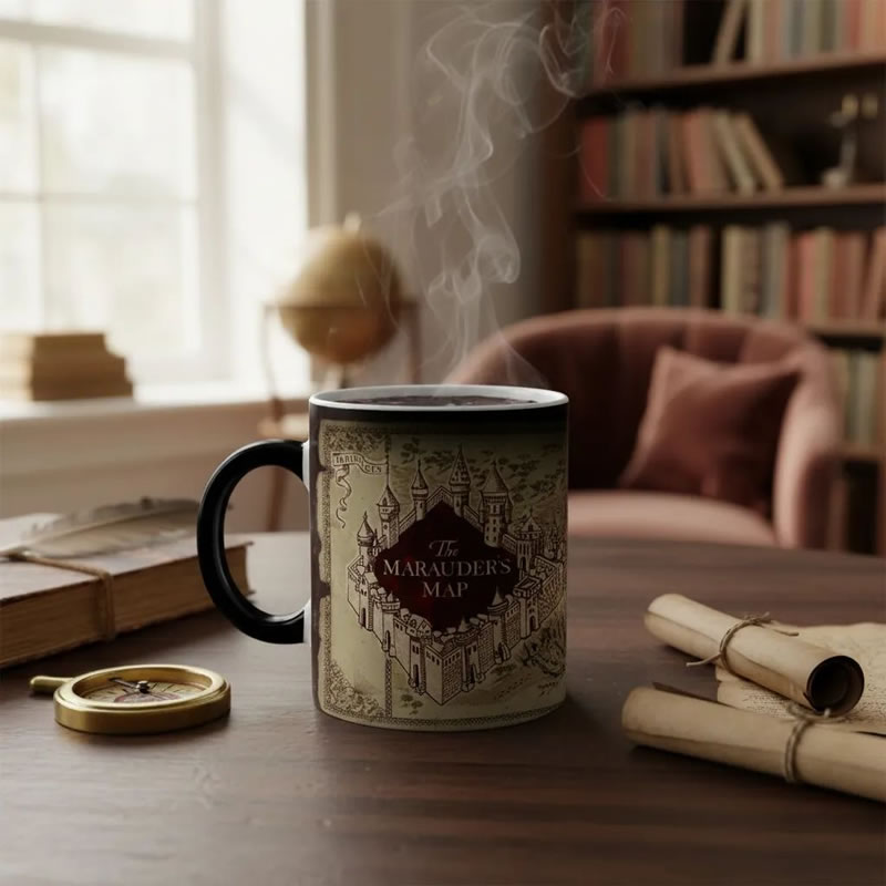 Caneca mágica Harry Potter mapa do maroto que revela o segredo com bebida quente