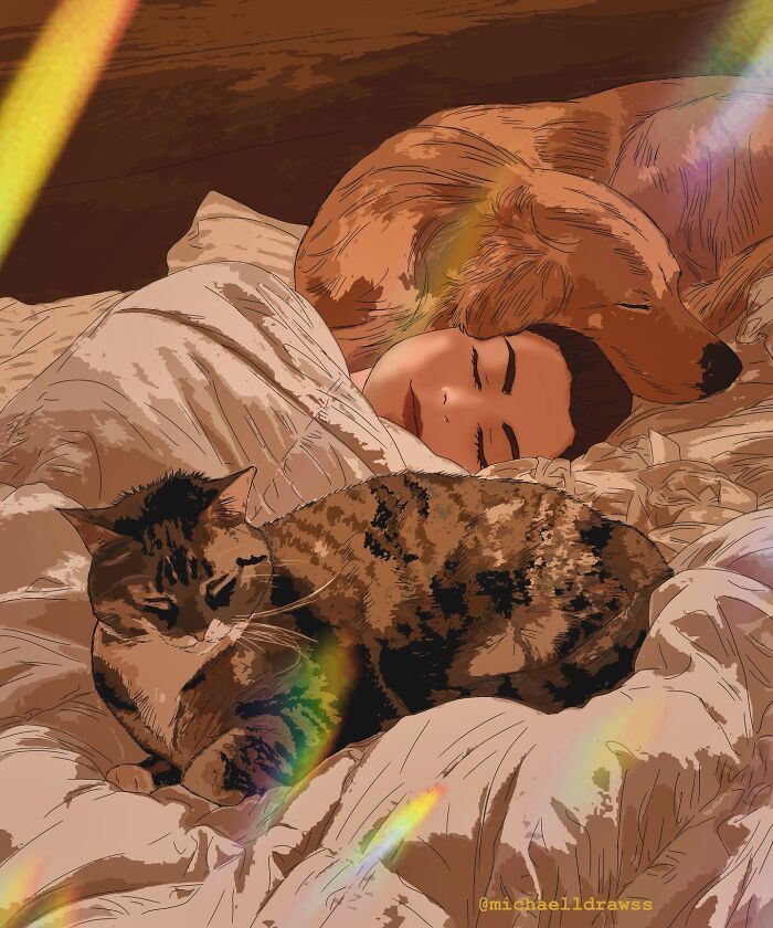 Retratos digitais hiper-realistas emocionam ao capturar o amor entre pessoas e seus animais (32 fotos) 14