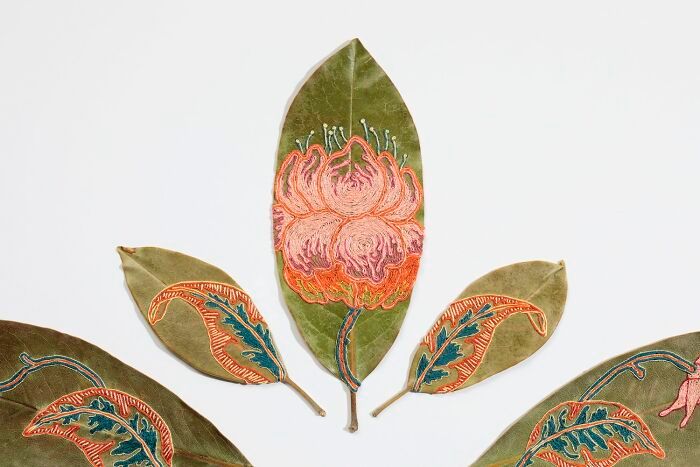 Arte com folhas naturais costuradas: o que essa artista faz parece impossível (30 fotos) 14